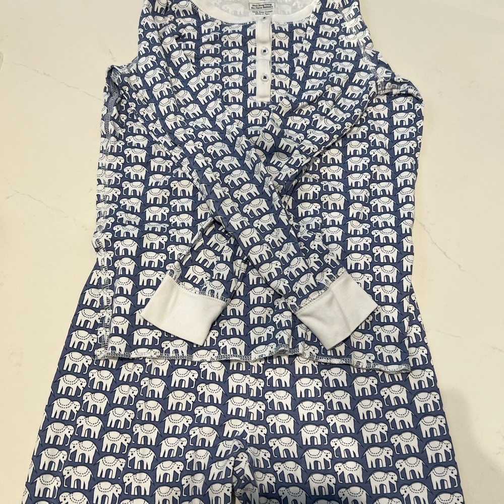 Roller Rabbit Blue and White Elephant Print Pajama Set
